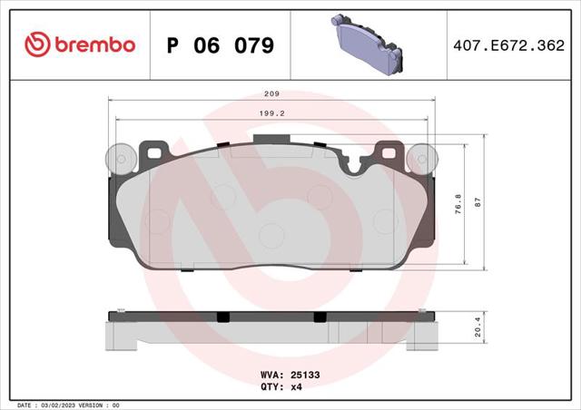 BREMBO P06079 Колодки тормозные передние дисковые в наличии Полтава