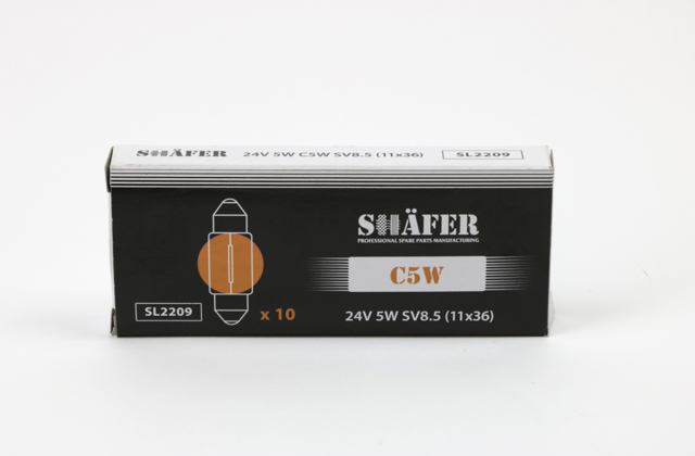 Лампа накалювання 24v 5w c5w sv8.5 (11x36) (картонна упаковка по 10шт) SL2209