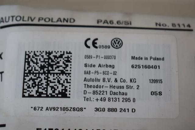 VAG 3G0880241D Подушка безопасности (AIRBAG) спинки сиденья левого в наличии Ужгород