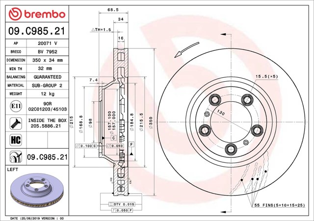 BREMBO 09C98521 Диск тормозной передний в наличии Павлоград