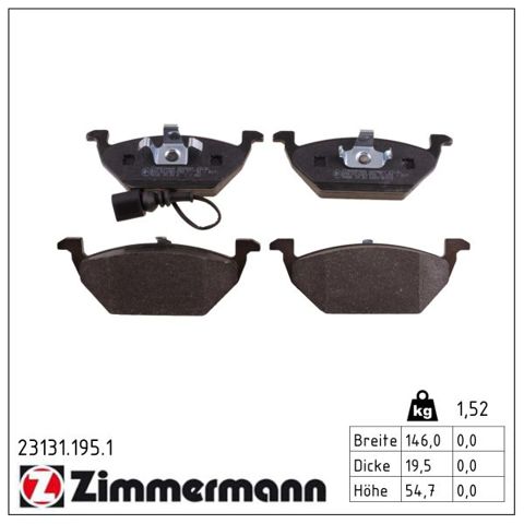 Колодки тормозные передние дисковые 231311951 ZIMMERMANN