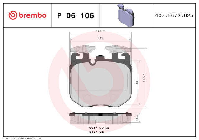 BREMBO P06106 Передние тормозные колодки в наличии Павлоград