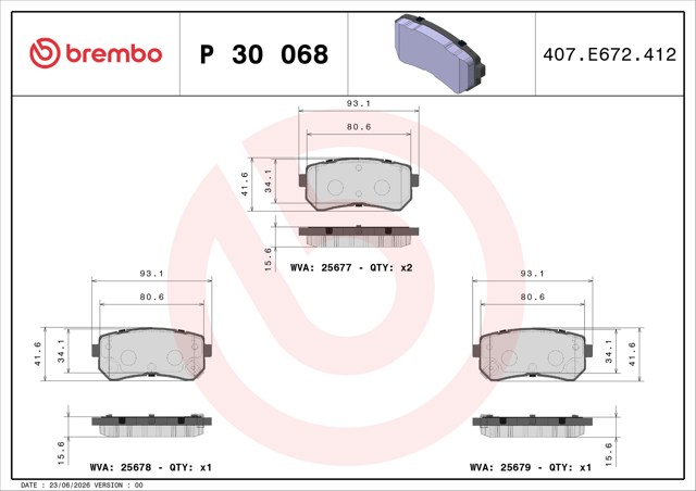 Колодки тормозные задние, дисковые Hyundai I30