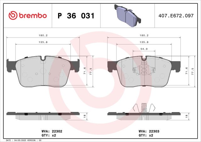 BREMBO P36031 Передние тормозные колодки в наличии Полтава