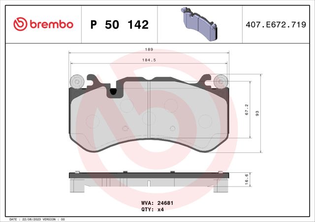 BREMBO P50142 Передние тормозные колодки в наличии Львов