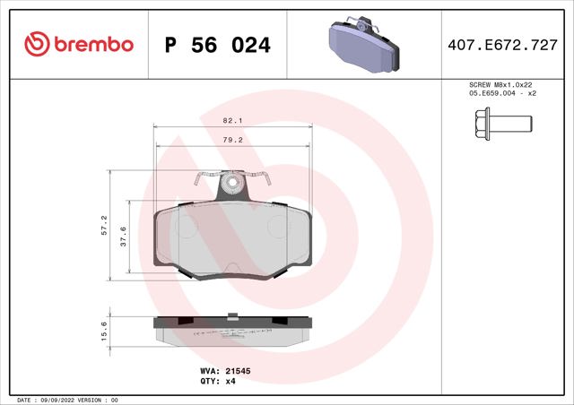 Задние дисковые колодки P56024 BREMBO