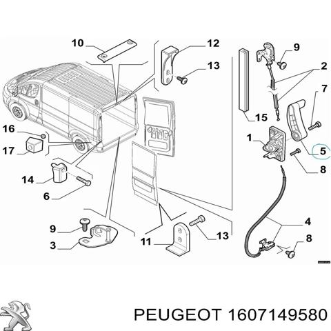 Ручка двери задней (распашной) левая внутренняя 1607149580 PEUGEOT
