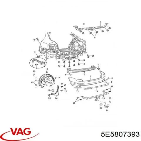 Кронштейн бампера заднего, левый 5E5807393 VAG