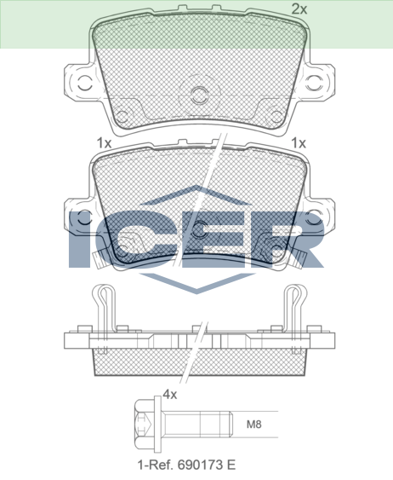 Колодки тормозные задние, дисковые 181741706 ICER