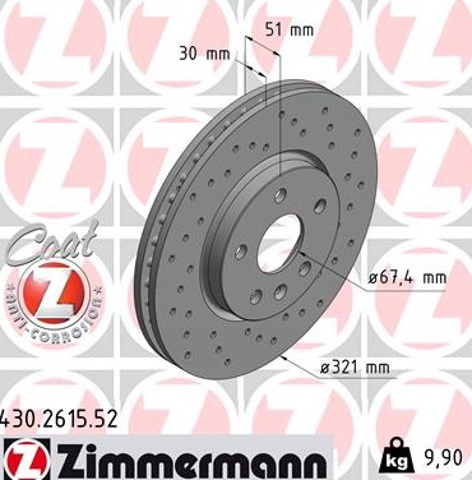 Диск тормозной передний 430261552 ZIMMERMANN