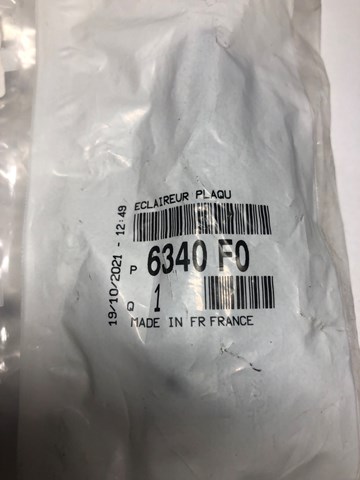 Фонарь освещения номерного знака 6340F0 PEUGEOT