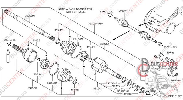 Привод правый 391003NA0A NISSAN