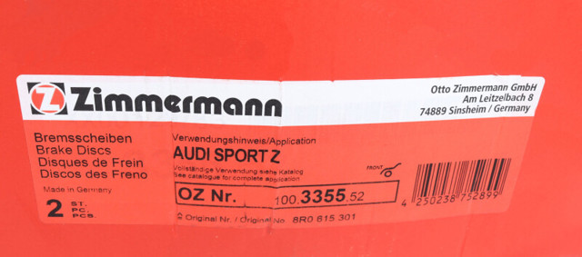 ZIMMERMANN 100335552 Передние тормозные диски в наличии Каменское