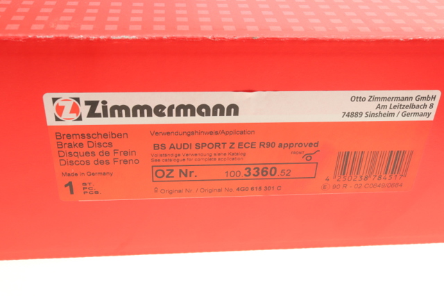 Диск тормозной передний 100336052 ZIMMERMANN