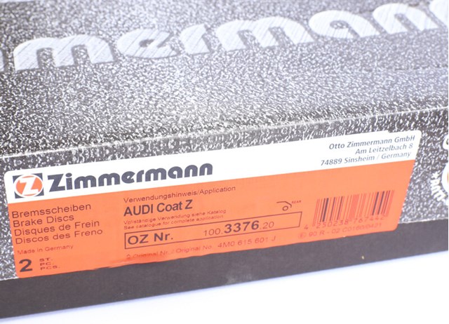 Тормозные диски 100337620 ZIMMERMANN