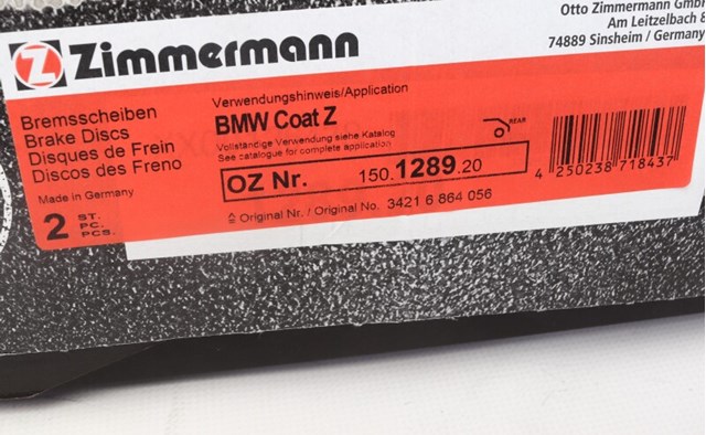 Диск тормозной задний 150128920 ZIMMERMANN