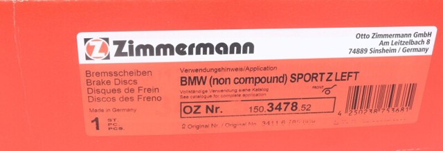 ZIMMERMANN 150347852 Передние тормозные диски в наличии Кривой Рог