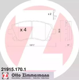 219151701 ZIMMERMANN Колодки тормозные передние дисковые купить в Чернигов