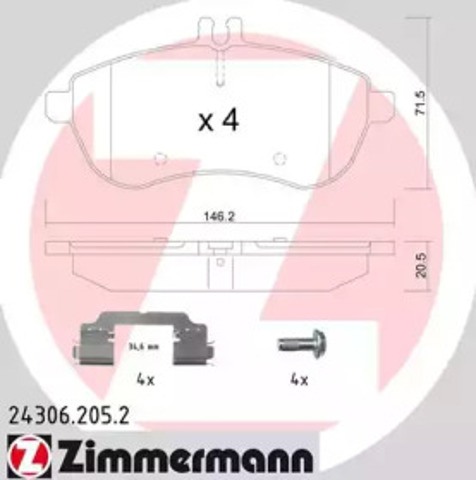 Передние тормозные колодки 243062052 ZIMMERMANN