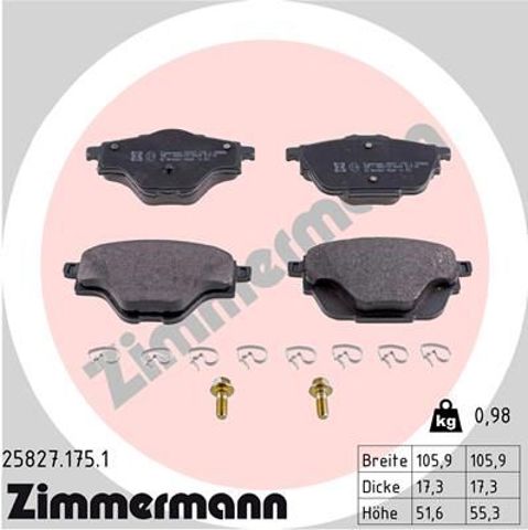 Колодки тормозные дисковые комплект 258271751 ZIMMERMANN