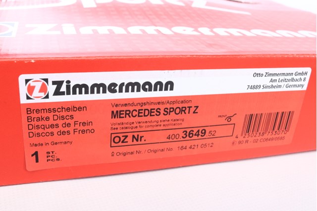 ZIMMERMANN 400364952 Диск тормозной передний в наличии Днепр