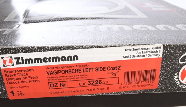 Тормоз дисковый передний 600322620 ZIMMERMANN