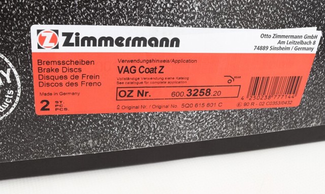 Тормозные диски 600325820 ZIMMERMANN