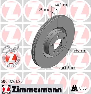 ZIMMERMANN 600326120 Диск тормозной передний в наличии Украина