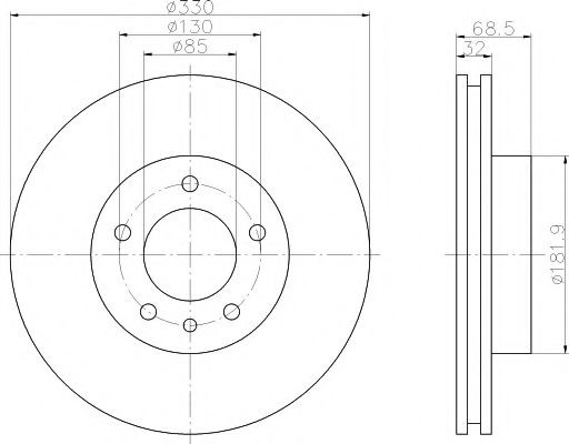 Диск тормозной передний 8DD355109721 HELLA
