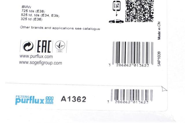 Автомобильный фильтр воздуха A1362 PURFLUX