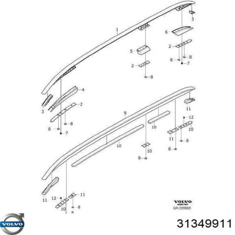 Рейлинг крыши левый 31349911 VOLVO