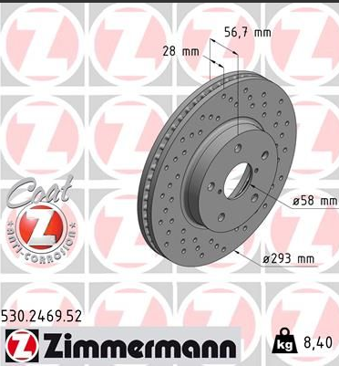Диск тормозной передний 530246952 ZIMMERMANN
