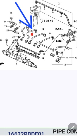 Трубка топливная форсунки 3-го цилиндра 16622RBDE01 HONDA