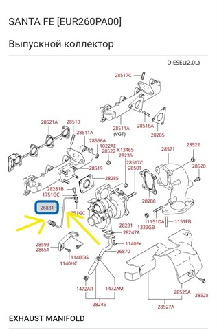Трубка/шланг подачи масла к турбине 2824027000 HYUNDAI