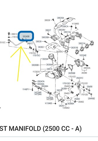 Трубка/шланг подачи масла к турбине 282414A421 HYUNDAI