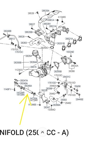 Трубка/шланг подачи масла к турбине 282464A421 HYUNDAI