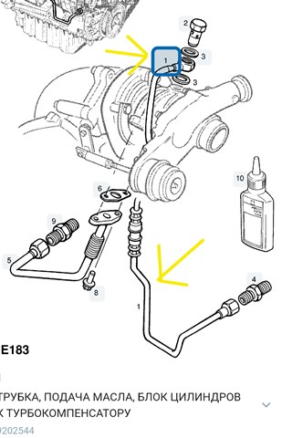 Трубка/шланг подачи масла к турбине 9202544 OPEL