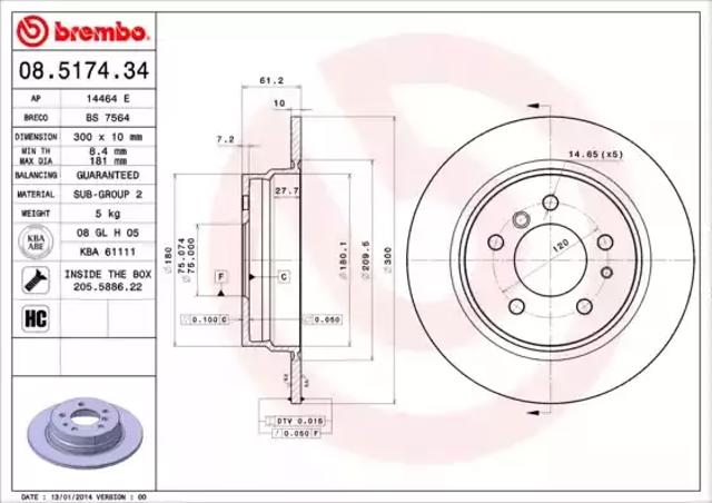 Диск тормозной задний 08517434 BREMBO
