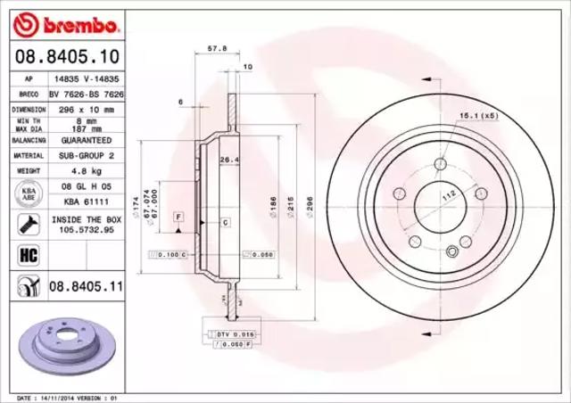 BREMBO 08840510 Диск тормозной задний в наличии Киев