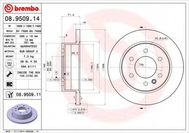 Диск тормозной задний 08950911 BREMBO