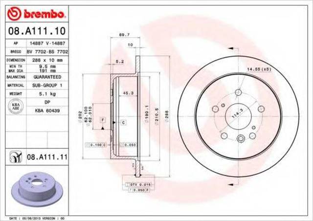 Задний дисковый тормоз 08A11111 BREMBO