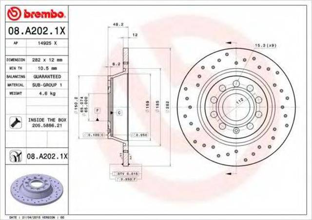Тормозные диски 08A2021X BREMBO
