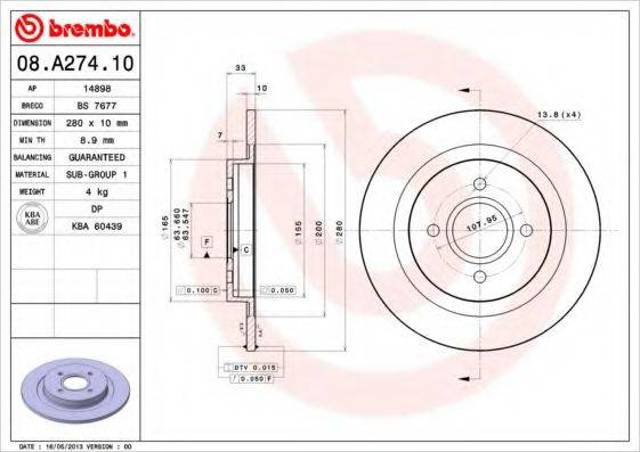 Задний тормозной диск 08A27410 BREMBO