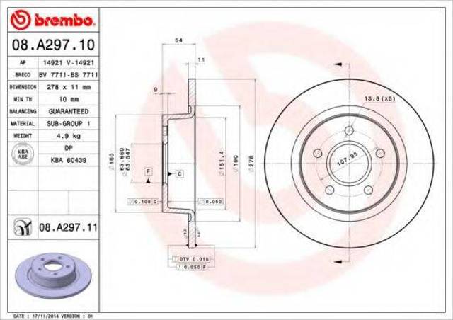 Тормозные диски 08A29711 BREMBO