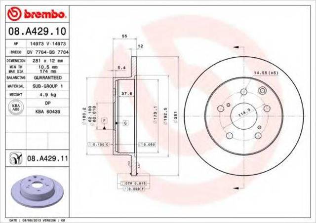 Диск тормозной задний 08A42910 BREMBO