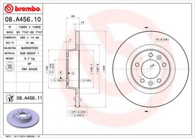 Диск тормозной задний 08A45610 BREMBO