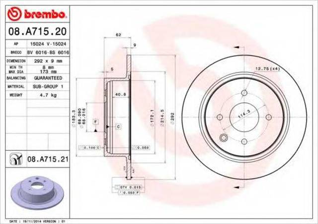 Диск тормозной задний 08A71520 BREMBO