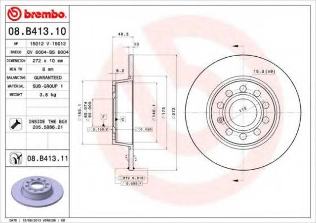 Диск тормозной задний 08B41311 BREMBO