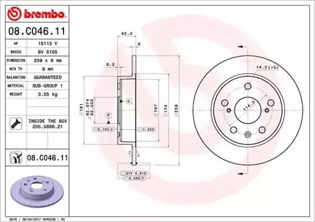 Задний тормозной диск 08C04611 BREMBO