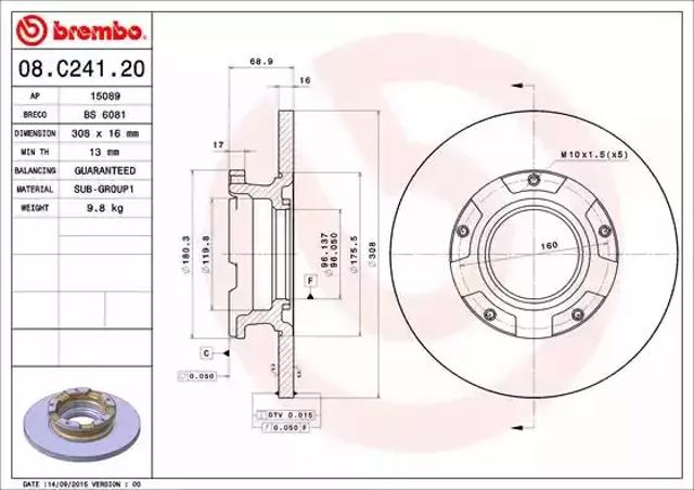 Задний дисковый тормоз 08C24120 BREMBO